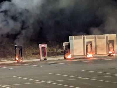 Fire at Tesla charging station being investigated as suspicious